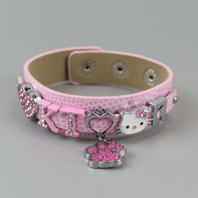 Pink & Black Y2K Cat Charm Bracelet, Snakeskin-Like 45527:853217
