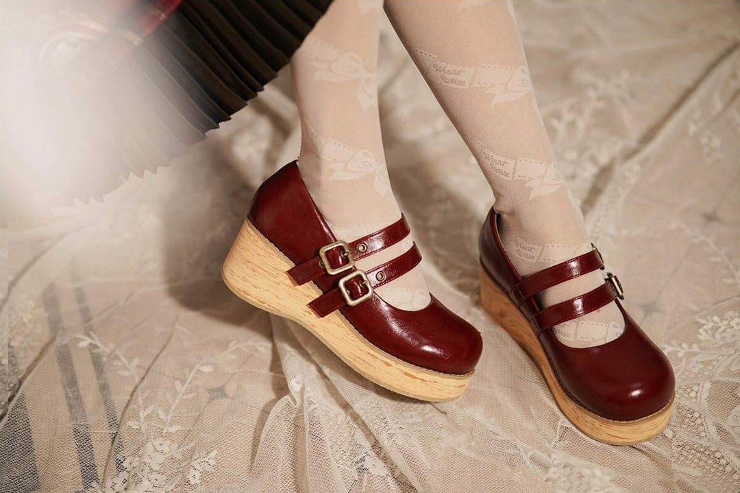 Retro-wooden Bottom Double Button Platforms Multicolor 21784:318772 21784:318772