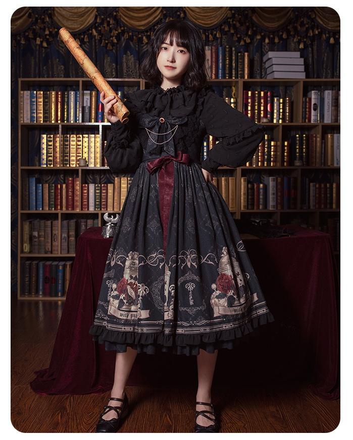 Gothic Lolita Dress With Birdcage Print Black Lolita Dress 35534:495552 35534:495552