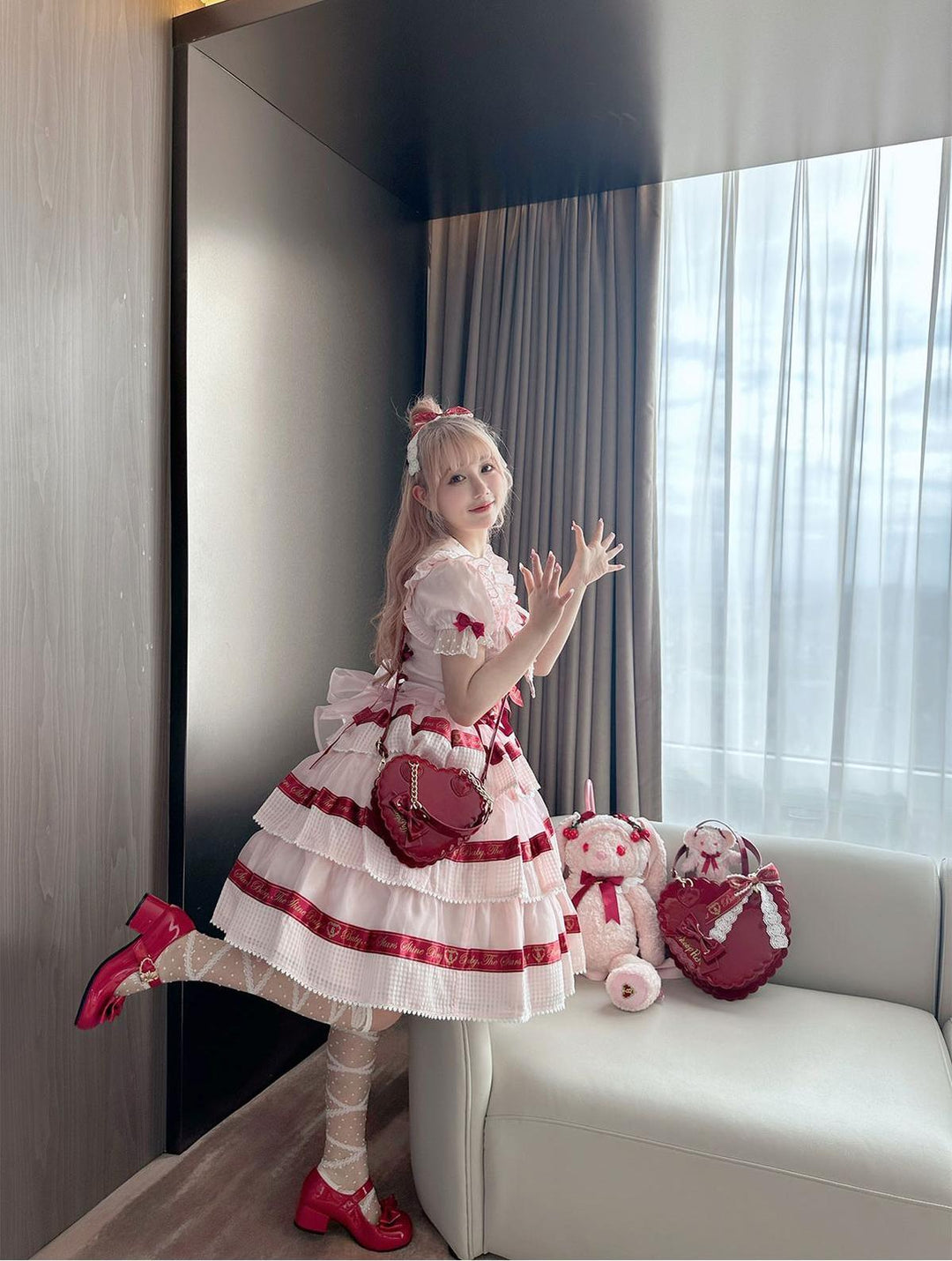 Sweet Lolita Bag Cute Heart Shaped Scalloped Bow Handbag 40326:656046