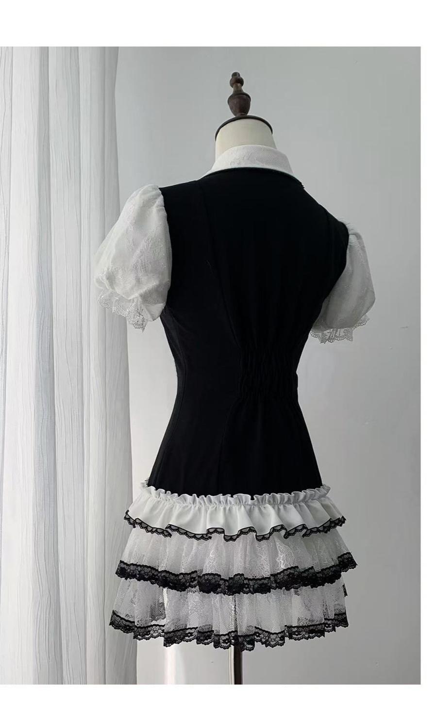 Preppy Style Low-Waist Dress Set, Cross Details 44746:823835