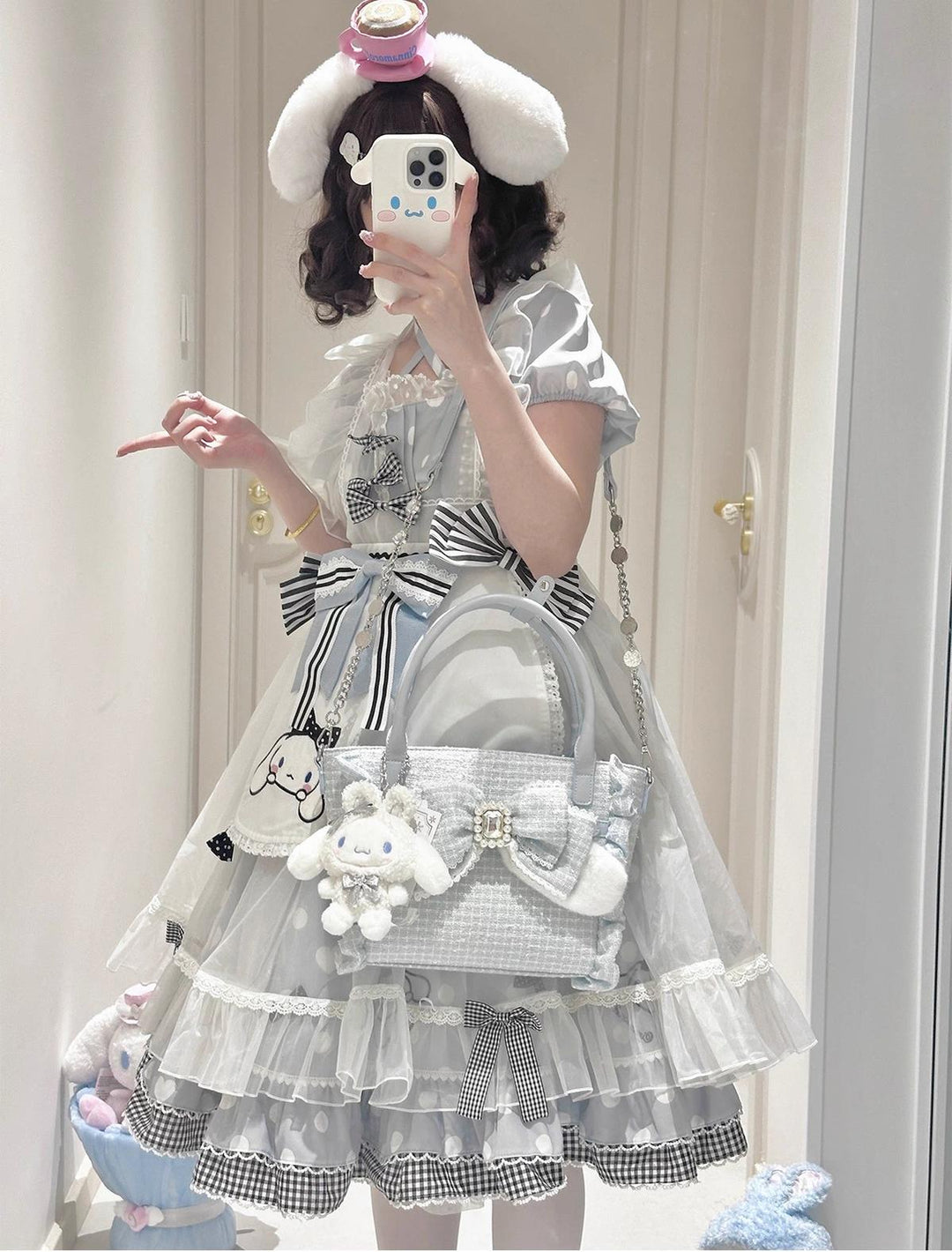 Ryousangata Style Handbag, Bow and Plush Ears 43680:782738