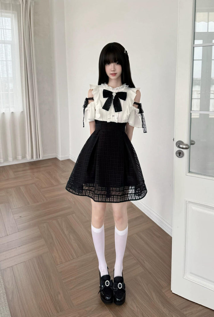 Seiso Kei Open Shoulder Dress, Black Lace Straps 45799:863067