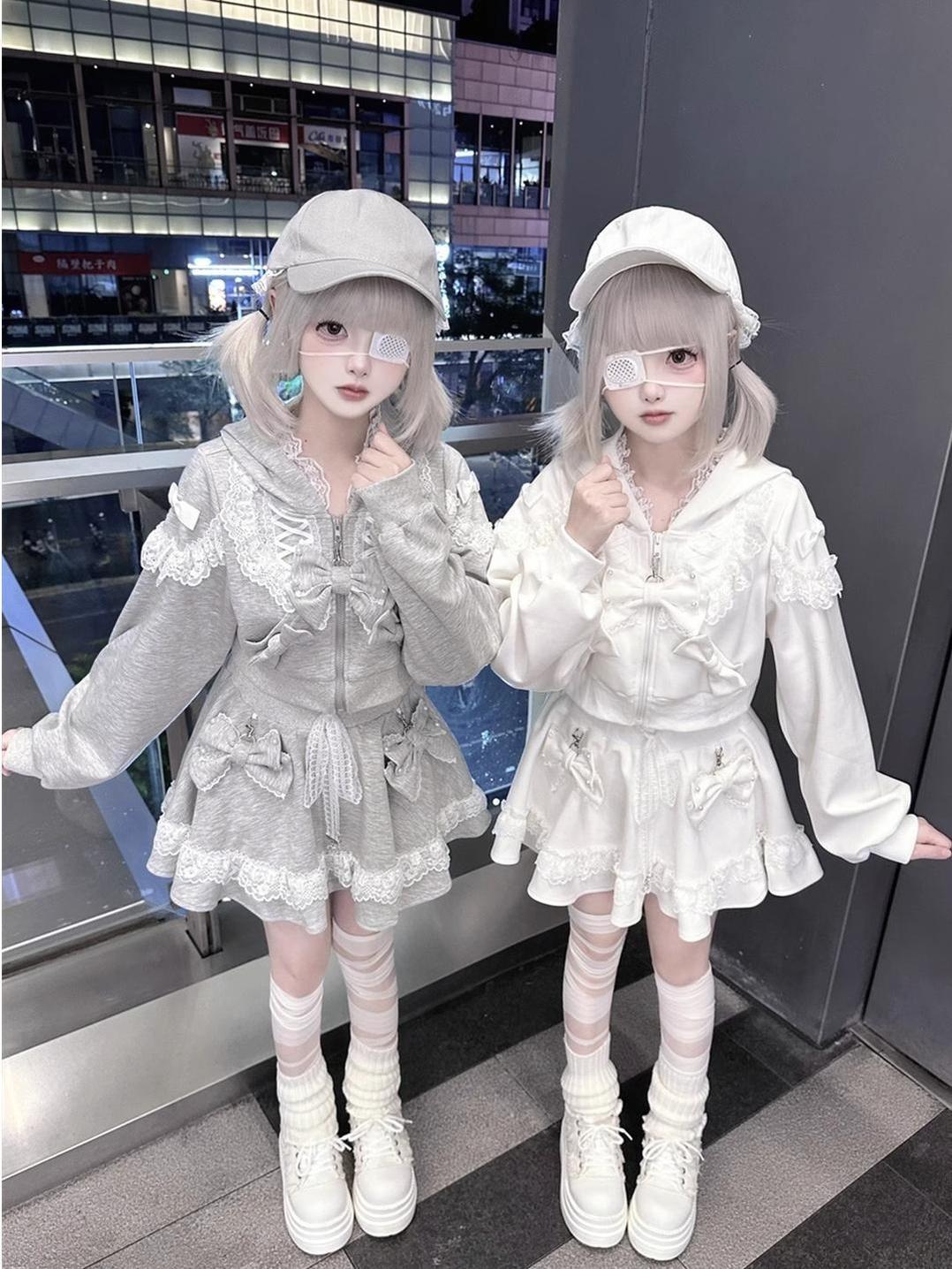 Lace Ryousangata Hoodie Outfit, Zipper Closure 43812:786269