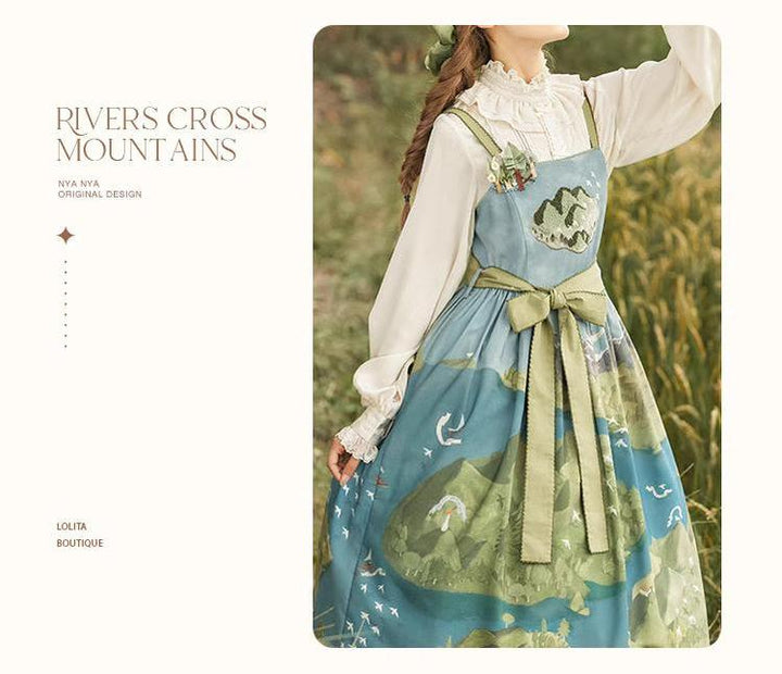 Lolita Dress Rivers Cross Mountains Print Lolita Dress Set 39412:627174