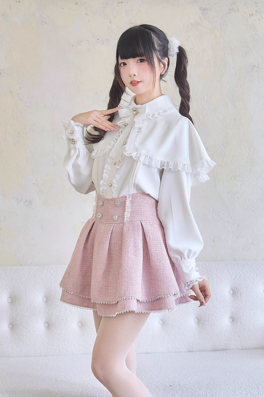 Jirai Kei Blouse Cape Style Blouse Lace Trim Shirt 41438:714680