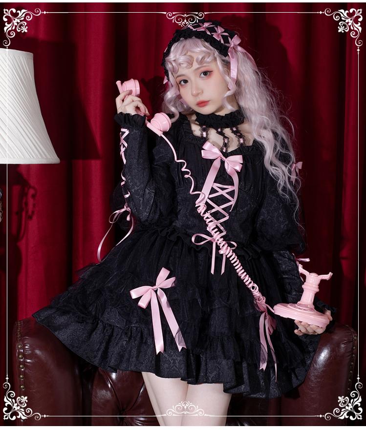 Gothic Lolita Jumper Dress Dark Jacquard Pattern Dress 32088:487152 32088:487152