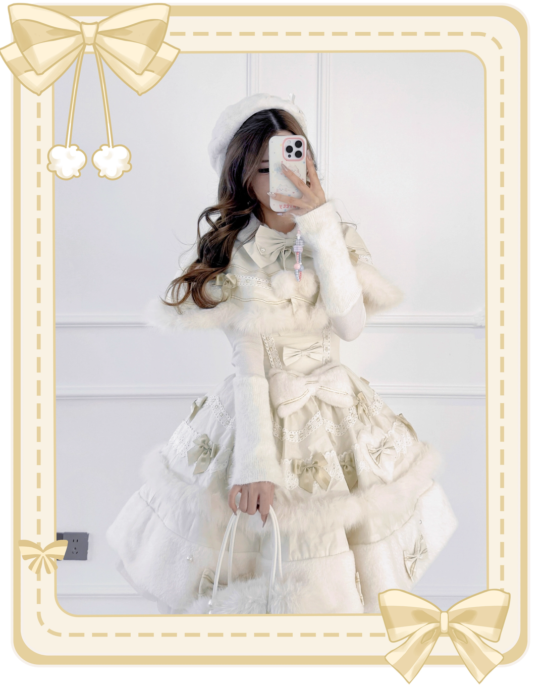 Lolita JSK Apricot Cape Kawaii Cake Dress Winter Set 41172:693536