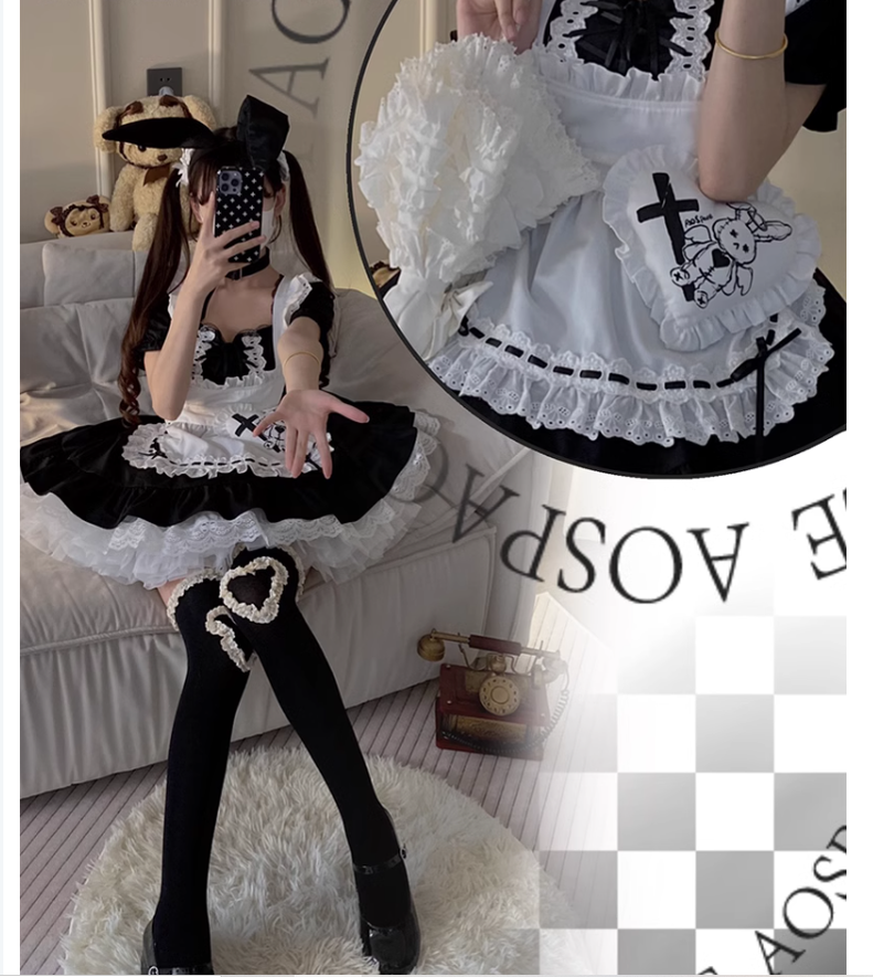 Sweet Lolita Dress Maid Apron Outfit Sweet Color-Block Dress 37560:564272
