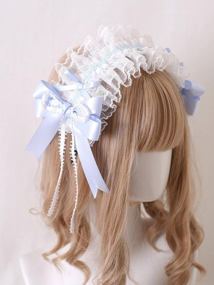 Lolita Headdress Blue Satin Ballet Hair Clip Lace Headband 37020:551600