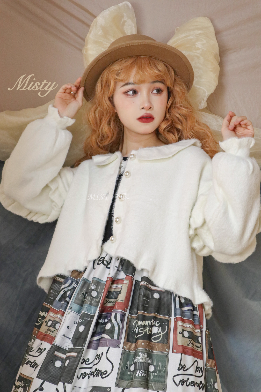 Sweet Lolita Cardigan Bubble Sleeve Ruffle Trim Sweater 40320:659912