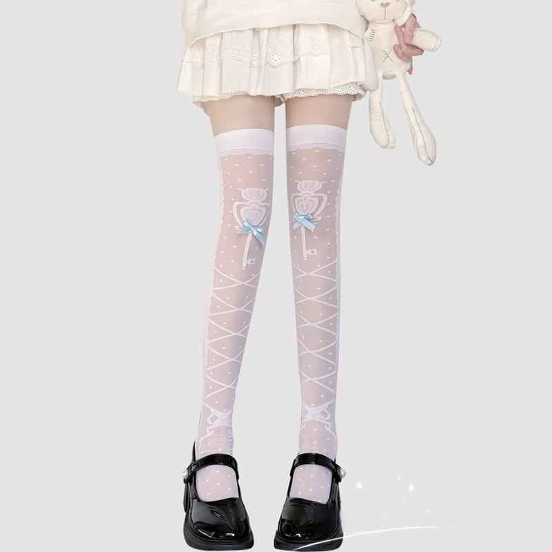 Lolita Socks Cross Thigh Socks Bow Over-the-Knee Stockings 36624:556998