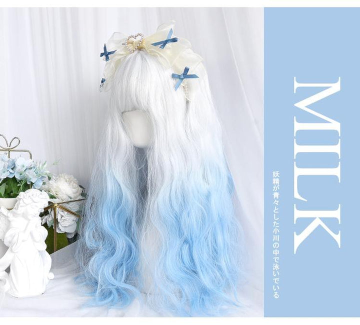 Lolita Wig White-Blue Gradient Cute Long Curly Wig 39356:641040