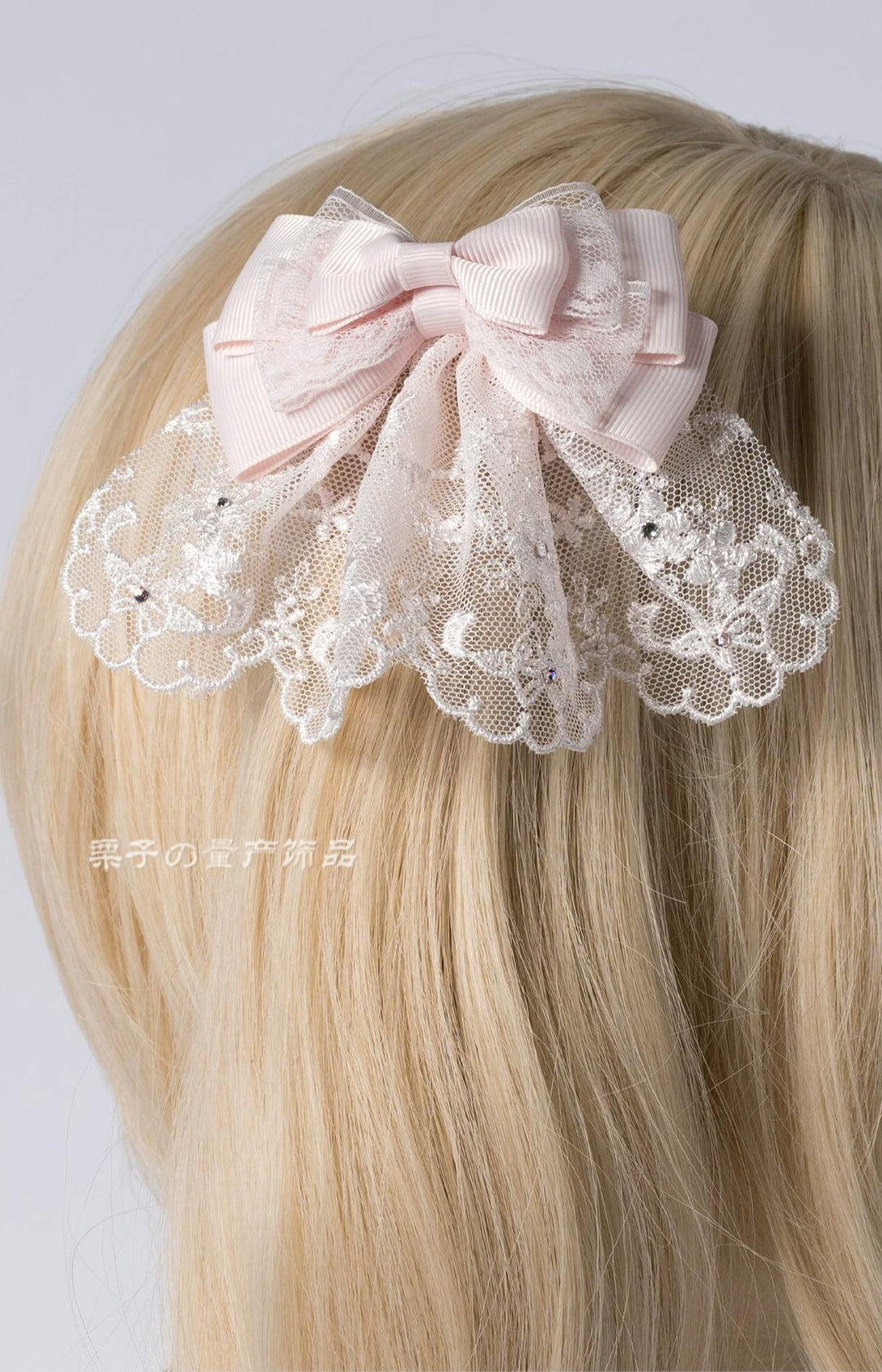 Pink Ryousangata Layered Bow Headdress, Lace & Rhinestone 45961:870455