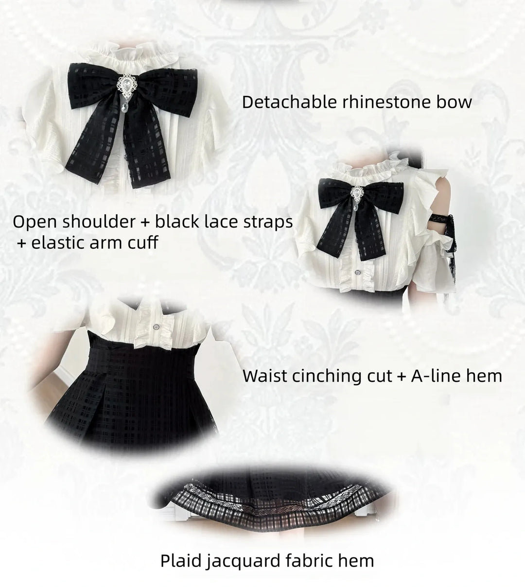 Seiso Kei Open Shoulder Dress, Black Lace Straps 45799:863068