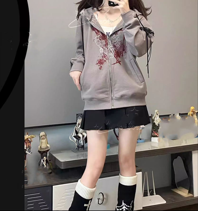 Plus Size Jirai Kei Coat Zip-up Hoodie Cotton Jacket 35318:498174