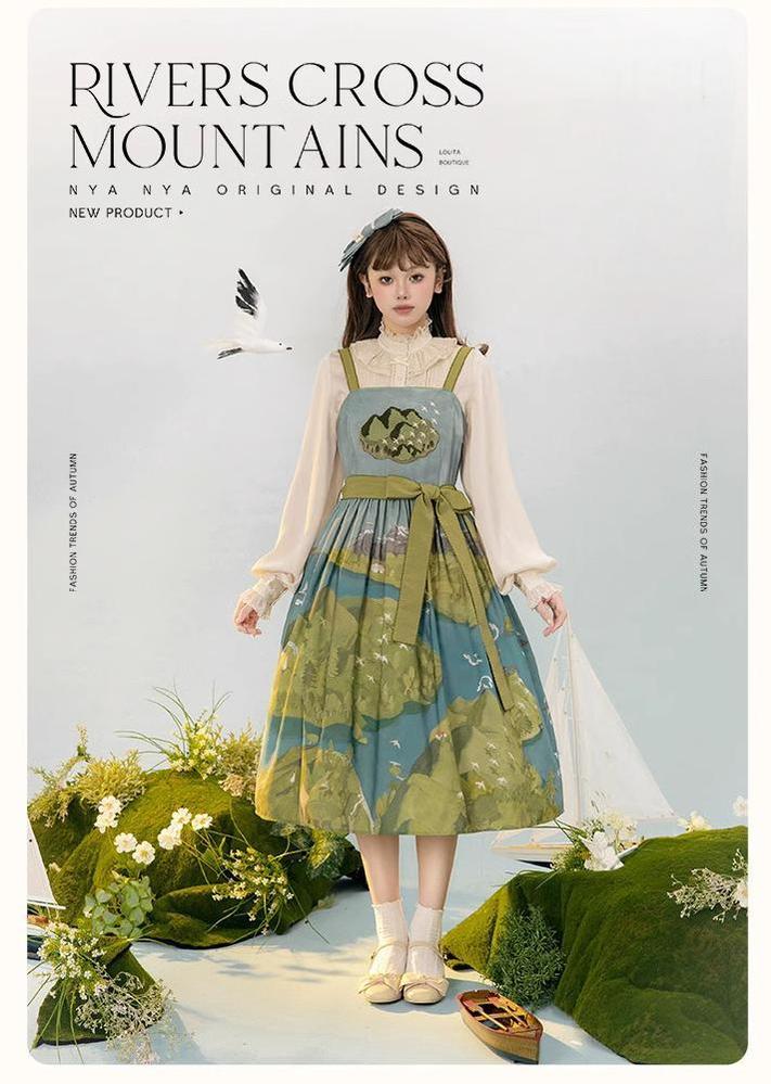 Lolita Dress Rivers Cross Mountains Print Lolita Dress Set 39412:627182