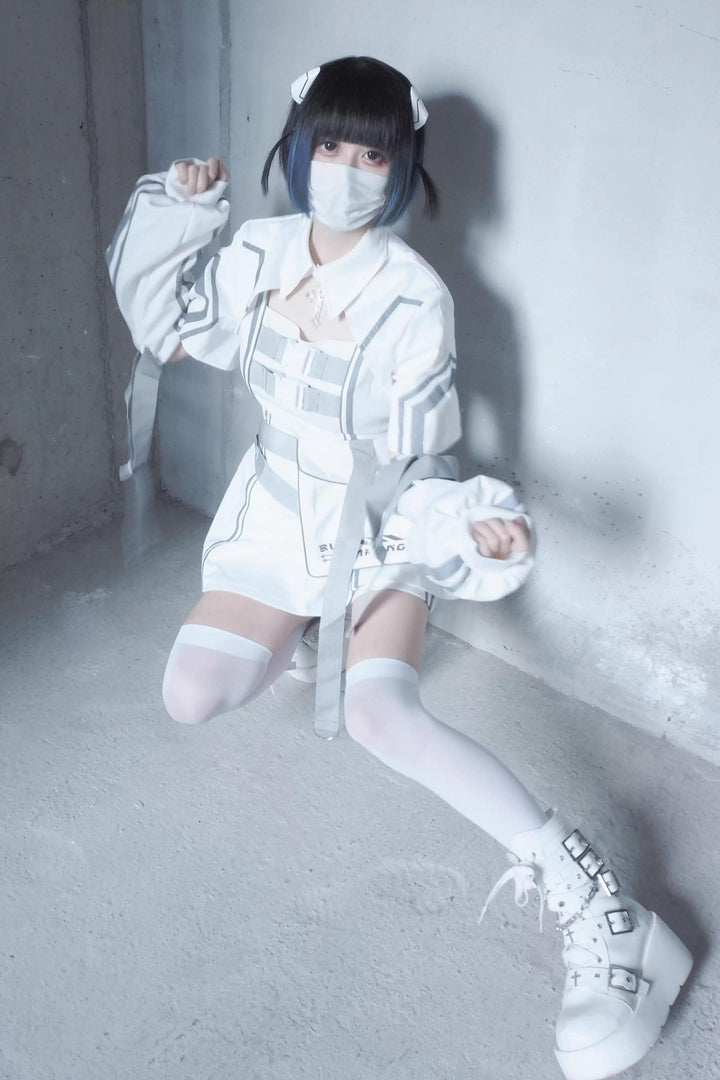 Cyberpunk Reflective Shorts Outfit, Waist Bag 43734:784974