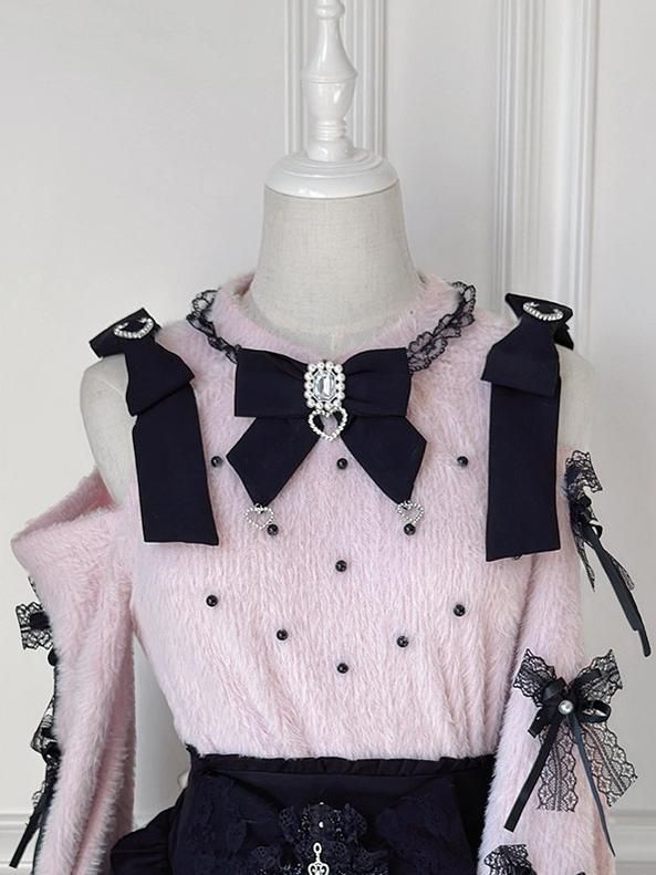 Jirai Kei Open Shoulder Plush Sweater, Tiered Skirt (2XL L M XL) 44565:813068