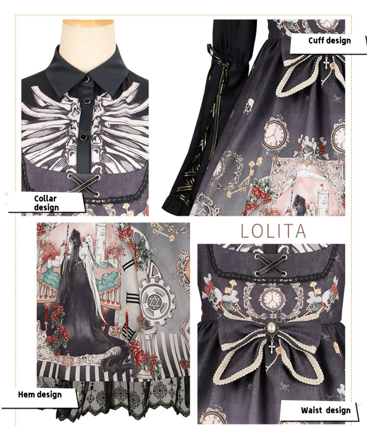 Gothic Lolita Dress Set Black White Lolita Blouse Dress Set 35536:495668