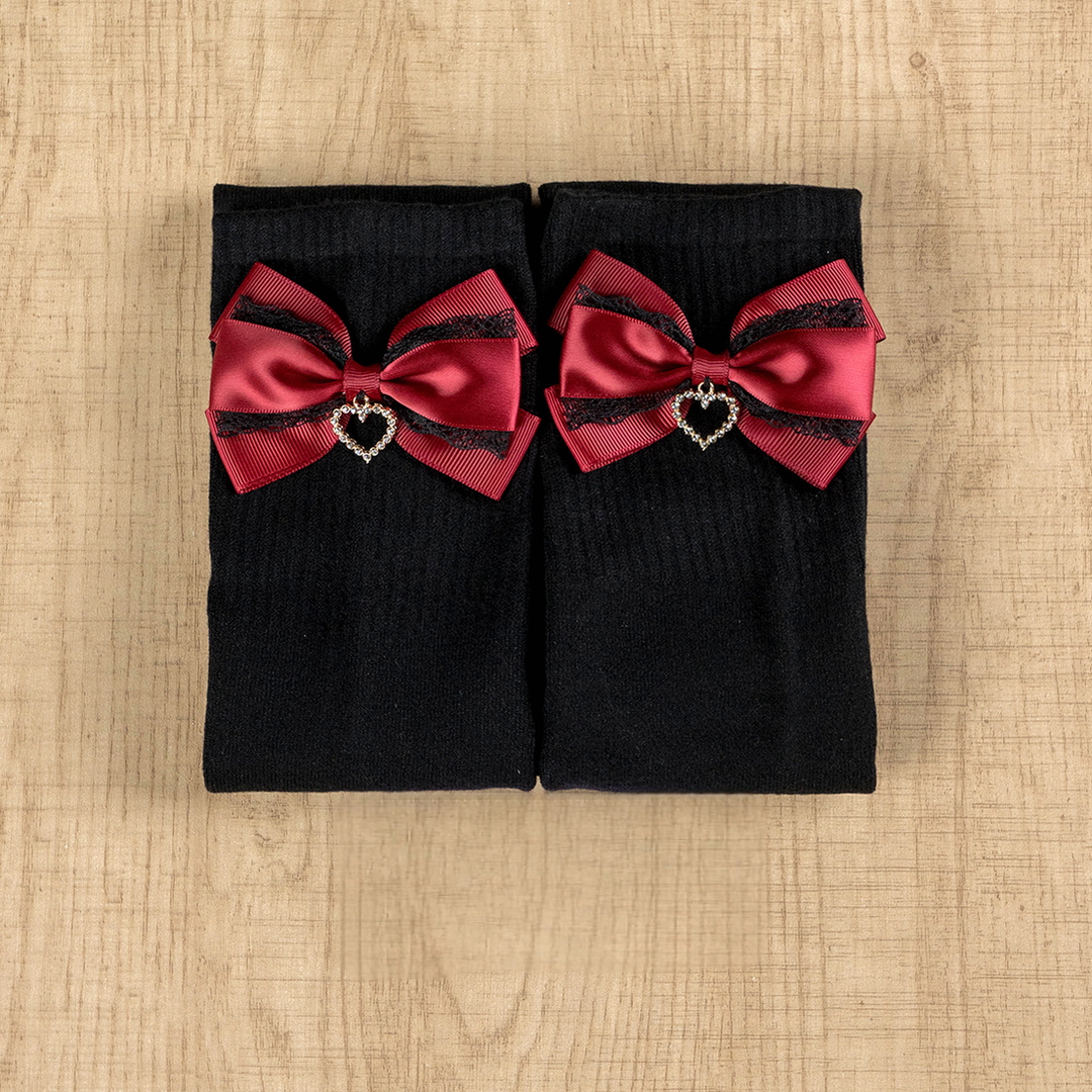 Jirai Kei Socks Cute Cashmere Thighhighs With Lace Bow (Black-Red) 41744:716856