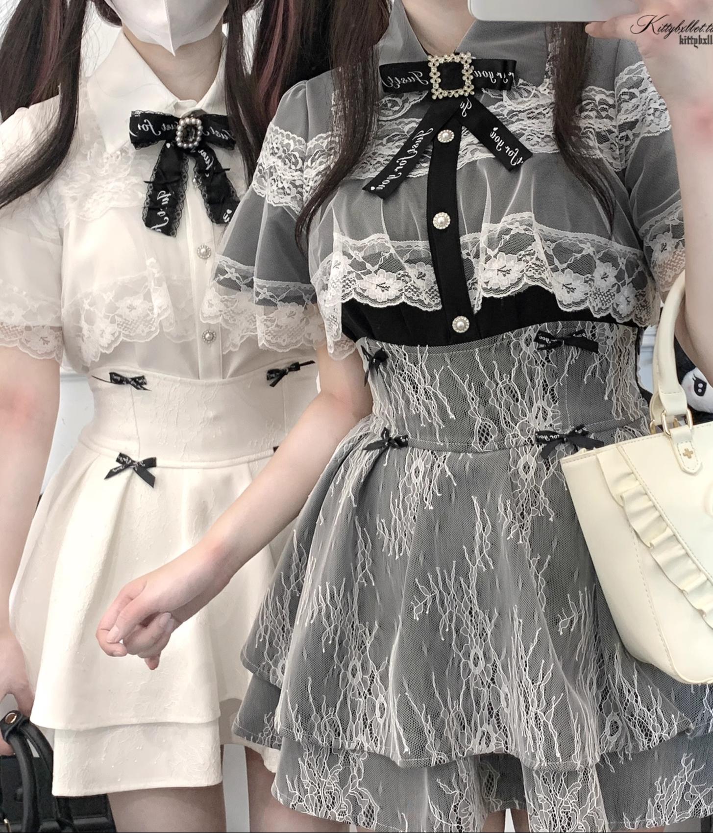 Jirai Kei Double-layered Skirt With Lace And Bow Details – Honey