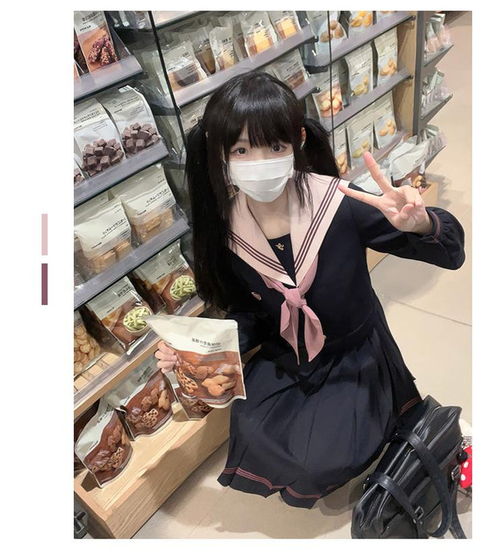 Navy and Pink JK Uniform Top + Pleated Skirt 43790:785155