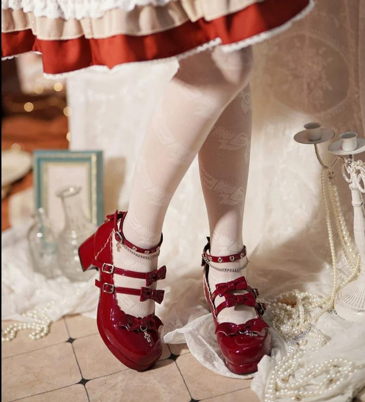 Halloween Gothic Lolita Heeled Shoes, Cross Pendant 45653:857604