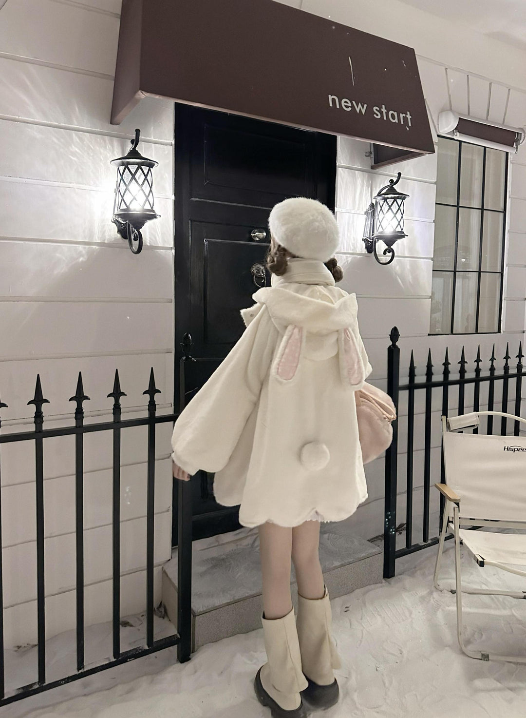 Jirai Kei Coat Sweet Bunny Ear Hoodie Long Fleece Coat 40938:682282