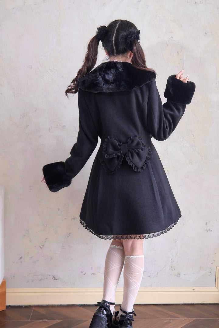 Jirai Kei Winter Coat Fur Collar Lace Coat With Bows 41410:698172