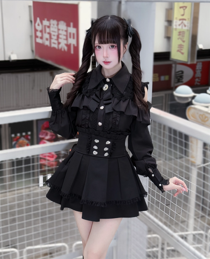 Lace-trimmed Jirai Kei Blouse, Multiple Colors (2XL L M S XL) 43878:788293