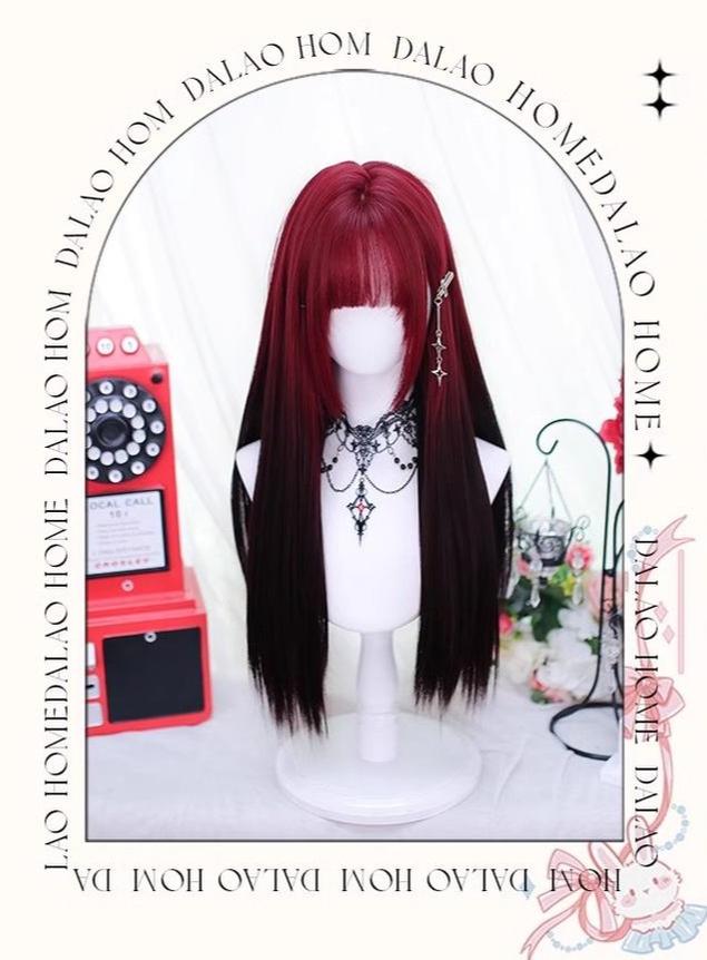 Lolita Wig Y2K Long Staight Wig Red Black Gradient Wig 35608:500814 35608:500814