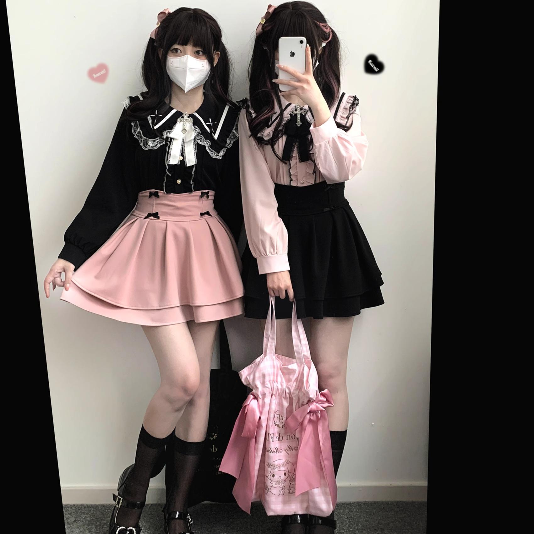 Jirai Kei Blouse Sailor Collar Shirt Cross Lace Long Sleeve Jirai Kei Blouse Sailor Collar Shirt Cross Lace Long Sleeve