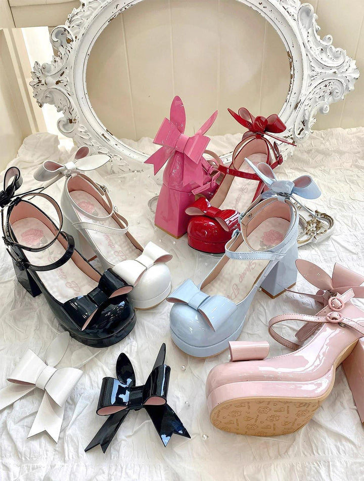 Lolita Shoes Bow Bunny Ear High Heels Round Toe 37598:588944