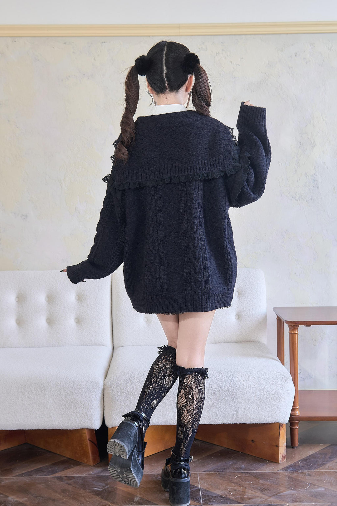 Jirai Kei Sweater Lace Sailor Collar Cardigan With Bows 41682:711778