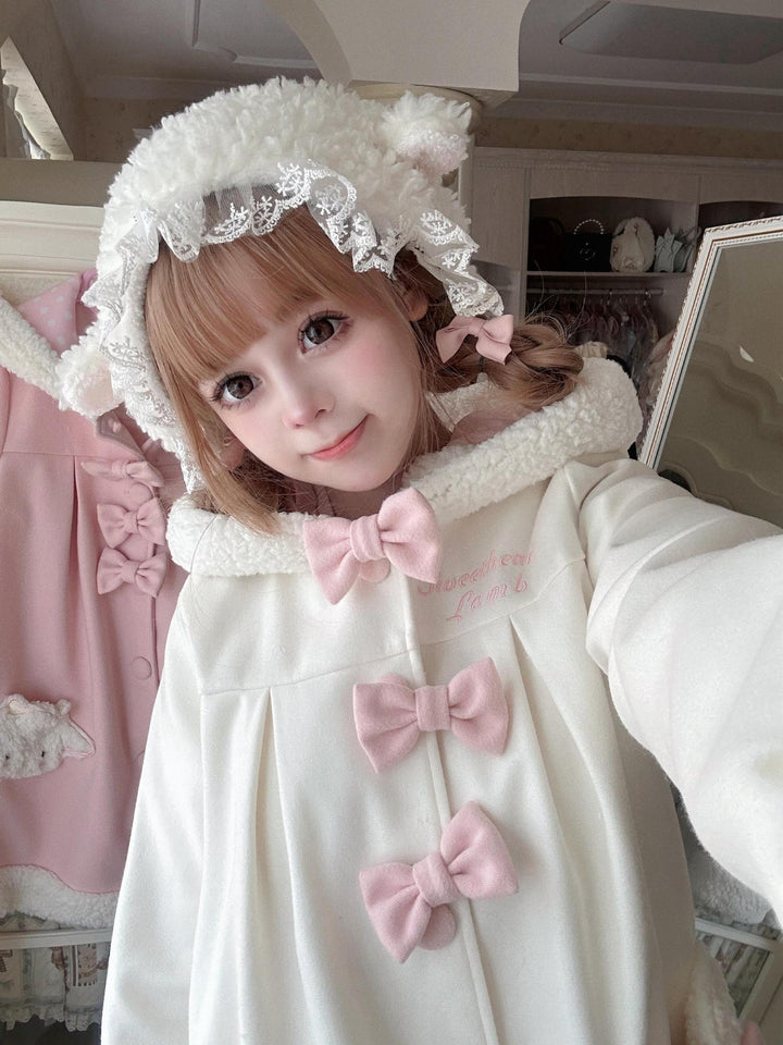 Sweet Lolita Coat Kawaii Bow Bunny Ear Hooded Coat 40934:682132