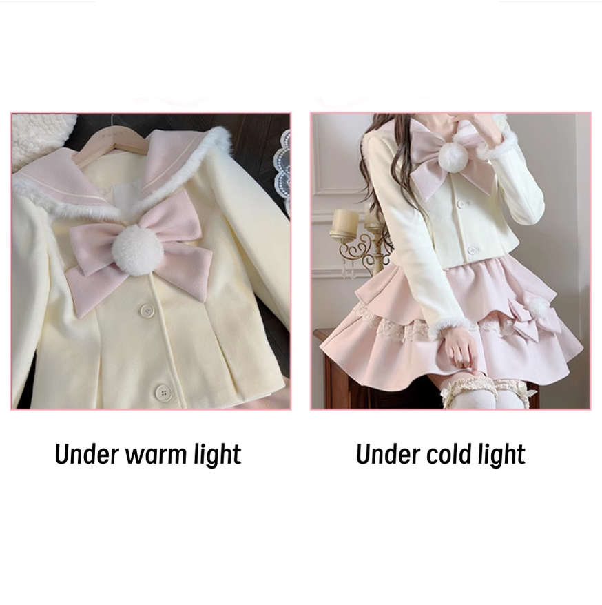 Ryousangata Beige Winter Coat Slim Pink Tiered Skirt 40880:690842