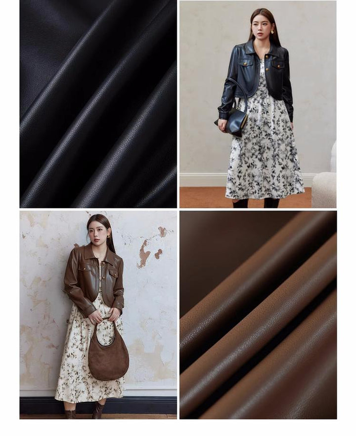 Plus Size Black Brown Leather Jacket Floral Dress With Suspenders 29812:362764 29812:362764