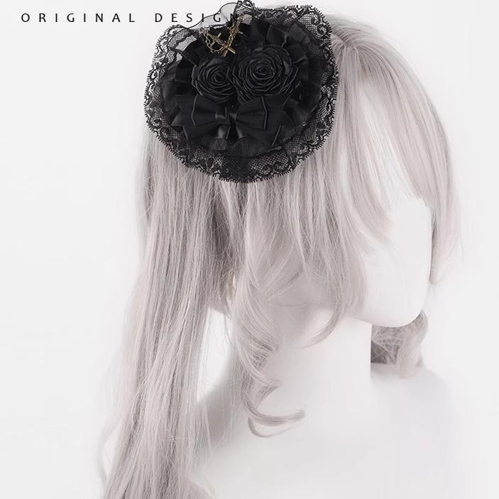 Gothic Lolita Hair Clips Black Bow Lace Hair Accessory 39652:635734