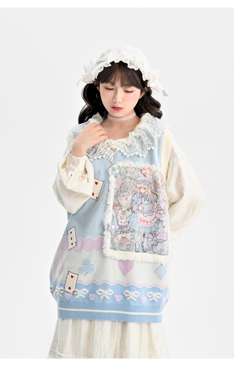 Mori Kei Sweatshirt Alice Print Blue Hoodie Autumn Vest 39316:650082