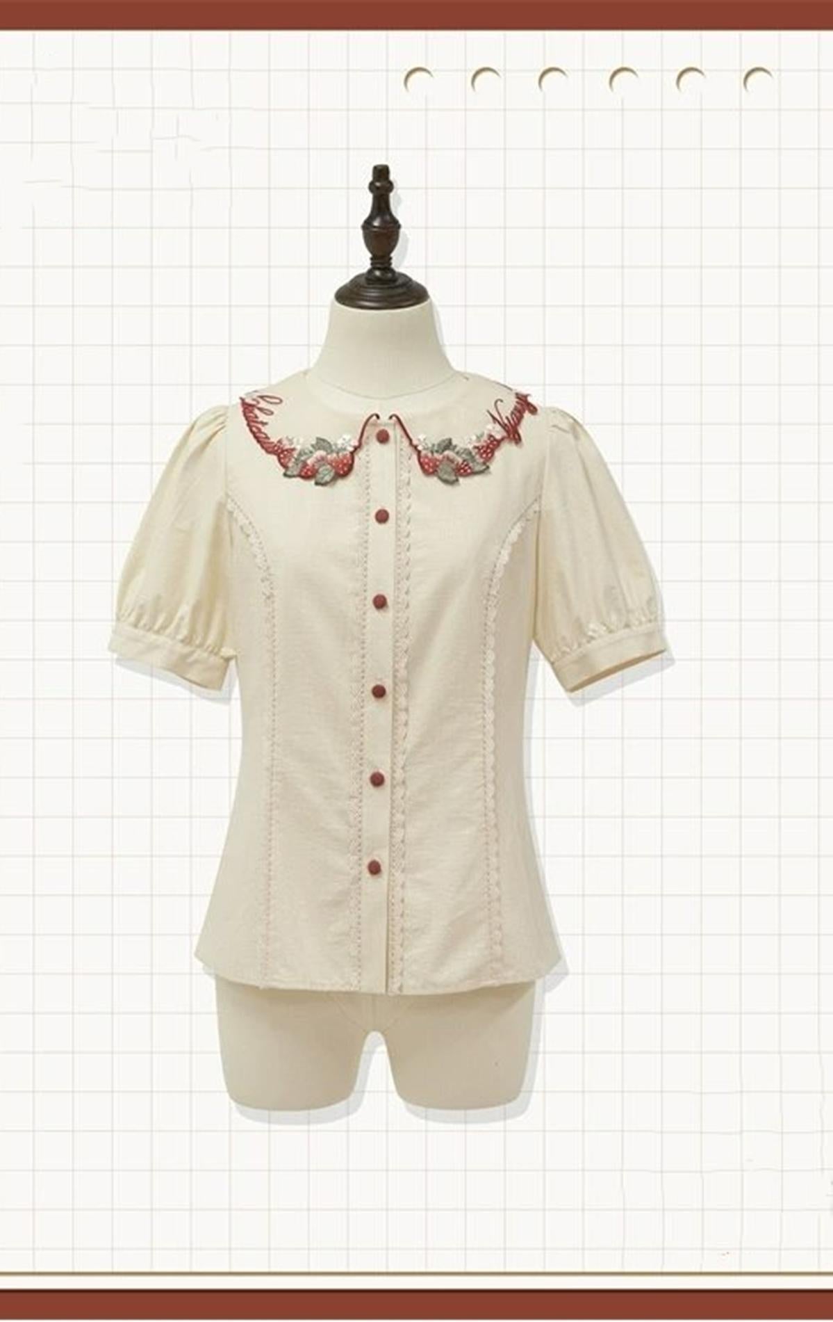 Retro Lolita Dress Strawberry Print Short Sleeve OP Embroidery Shirt (2XL L M S XL) 37248:558174