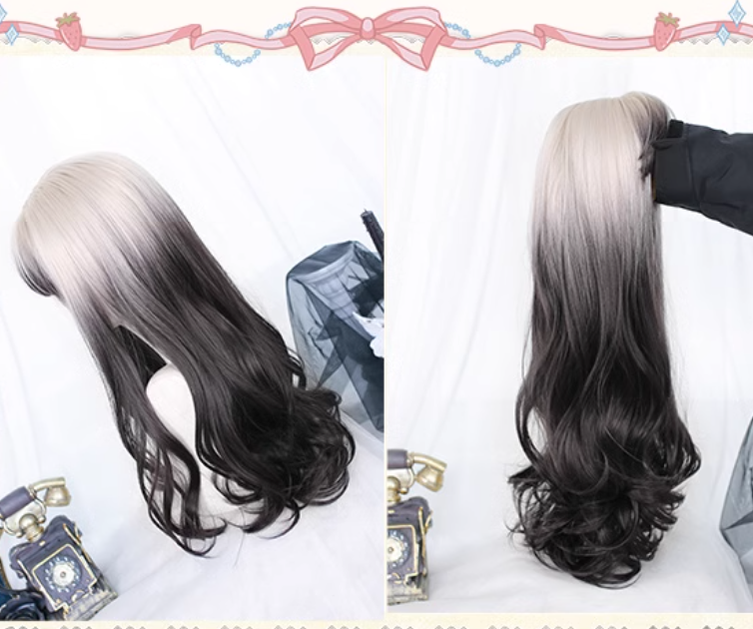 Lolita Wig Long Wavy Black White Wig Girl Curly Hair 35616:496286 35616:496286