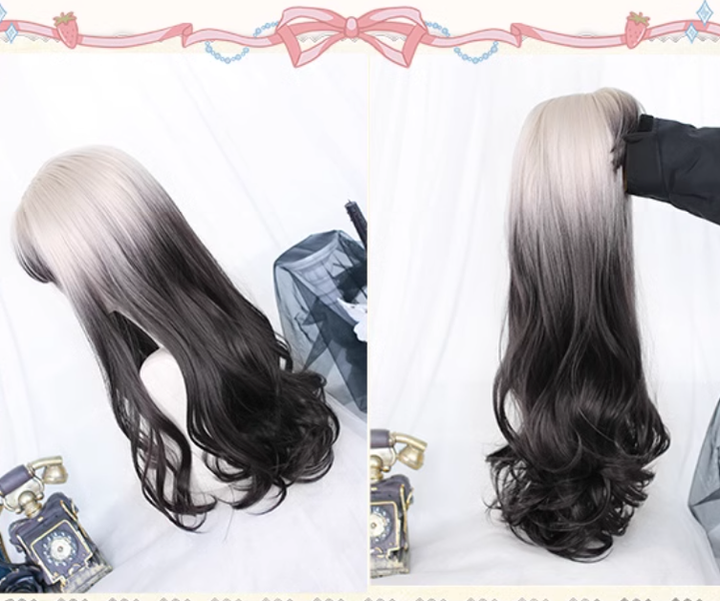 Lolita Wig Long Wavy Black White Wig Girl Curly Hair 35616:496286 35616:496286