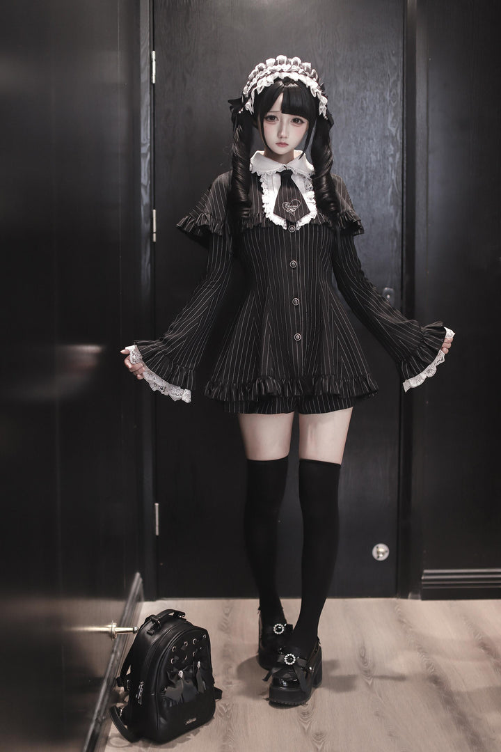 Jirai Kei Cape Dress Set, Detachable Embroidered Tie 44586:814422