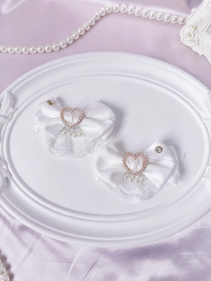 Jirai Kei Bowknot Shoe Clips, Heart-Shaped Faux Pearl 45356:845568
