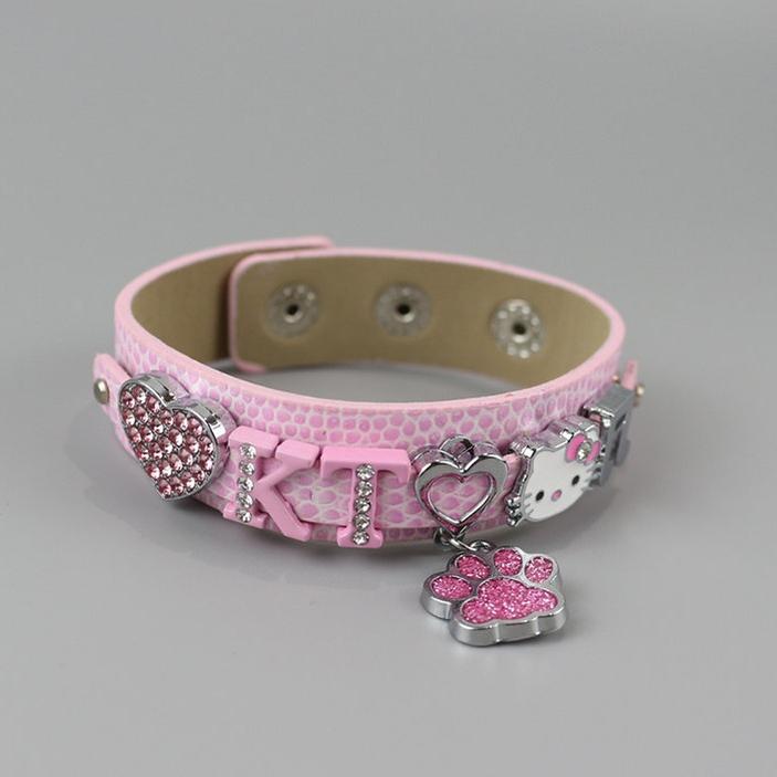 Pink & Black Y2K Cat Charm Bracelet, Snakeskin-Like 45527:853222