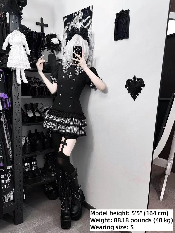 Low-Waist Jirai Kei Dress Set, Cross Embroidery 44780:826742