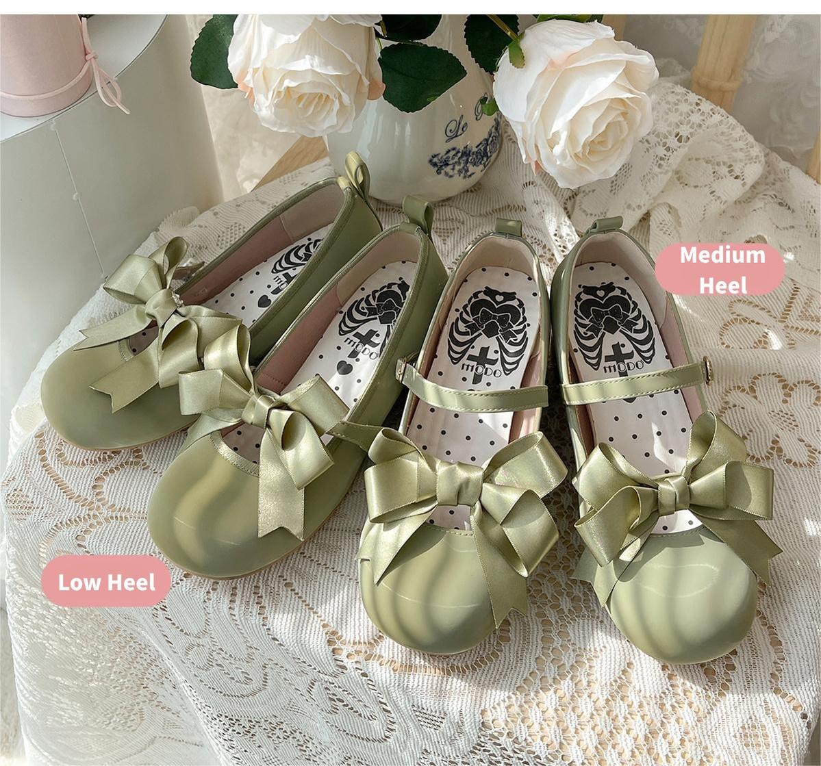 Lolita Shoes Green Blue Shoes Round Toe Cute Leather Heels 37060:546552