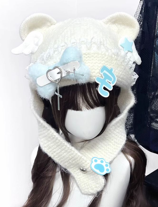 Y2K Knitted Hat Bear Ear Hat Cute Subculture Hat 41738:718080