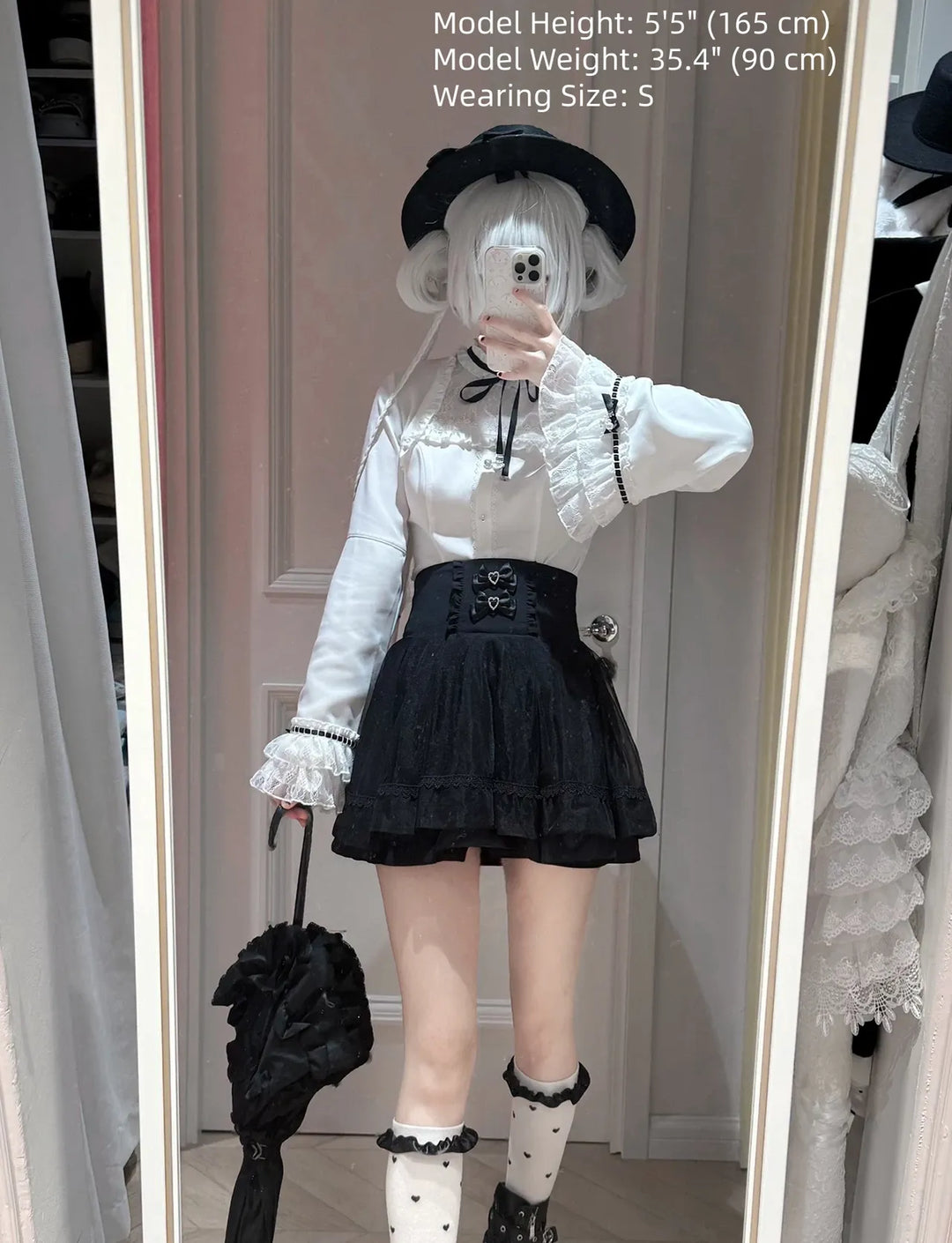 Jirai Kei Flared Sleeve Blouse, Double-Layered Skirt 45260:843241